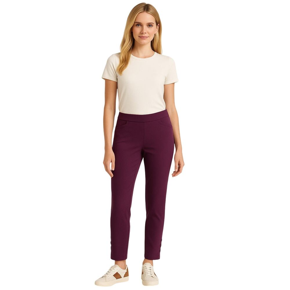 Chico’s Plum Pull-On Pants Sz 12R Button Ankle Workcore Y2K Stretch